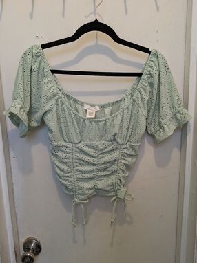 Urban Romantics Mint Green Crop Top Junoirs M Eyelet Cottagecore Festival